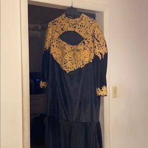 Black and Gold Velvet Mermaid Prom Dress